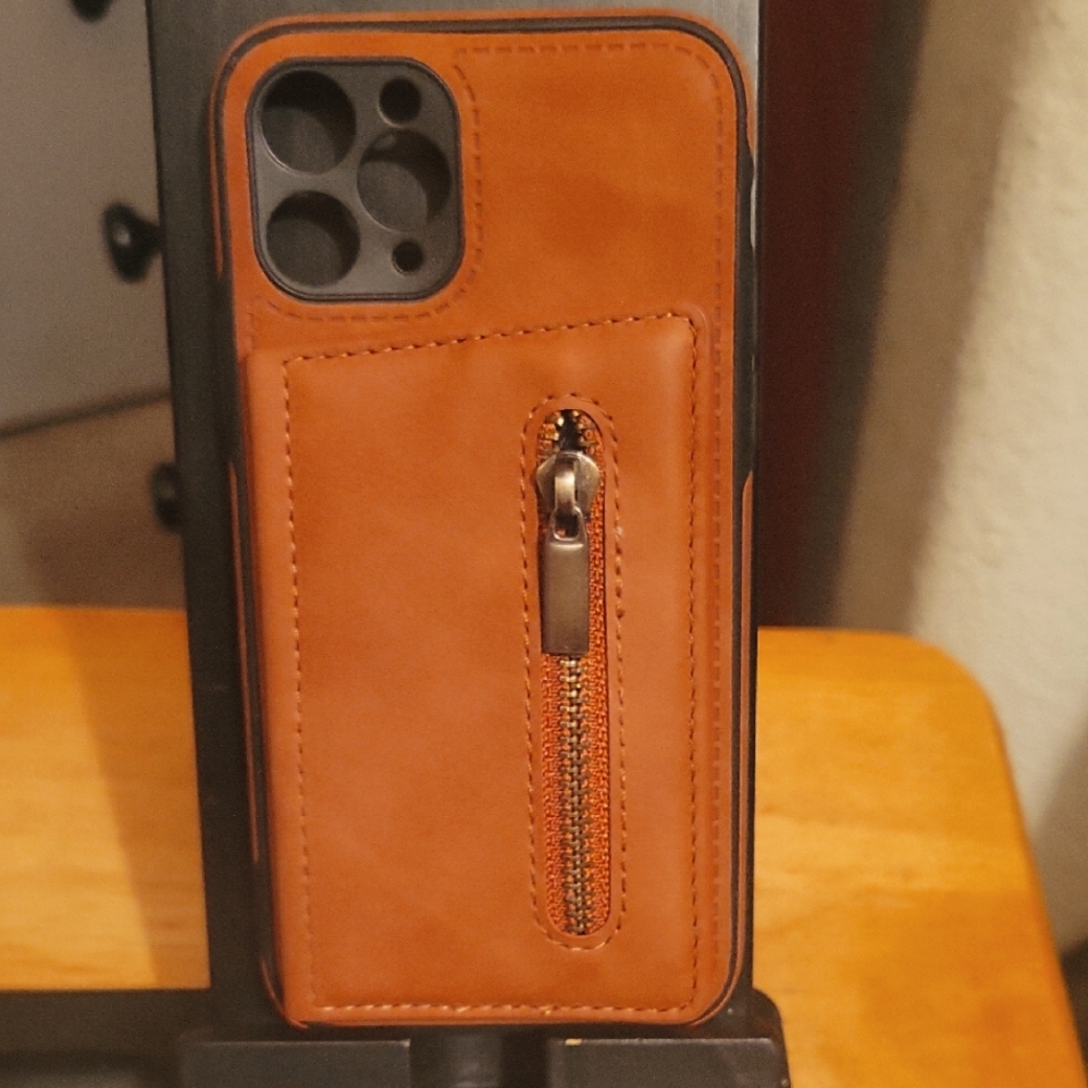 Brown Leather Phone Case with Zipper Pocket Iphone 11 Pro